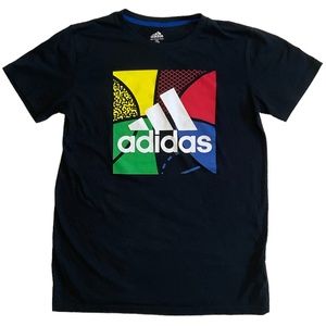 ADDIDAS Boys Logo Tee Shirt Black Crew Neck Short Sleeve Size XL 14/16 Like New